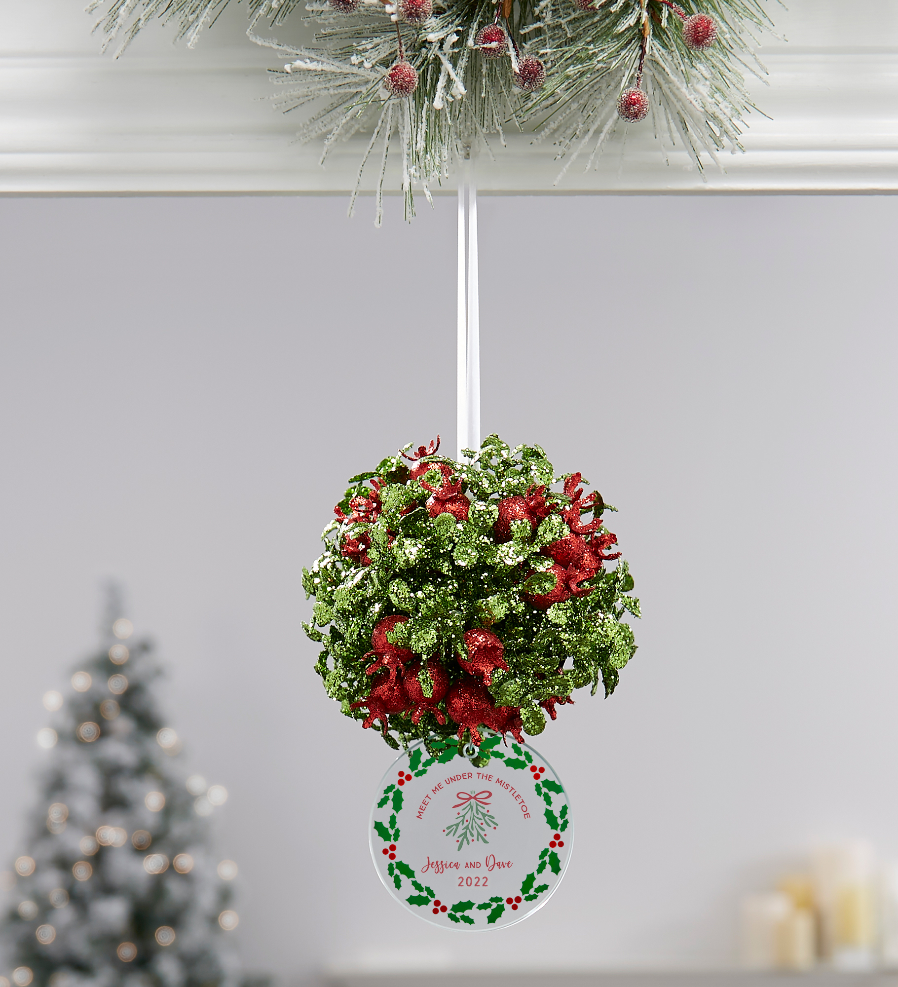 Meet Me Under The Mistletoe Holly Berry Glass Personalized Ornament